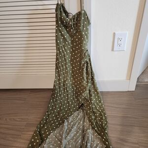 Zara Strapless Olive Polka Dot Dress